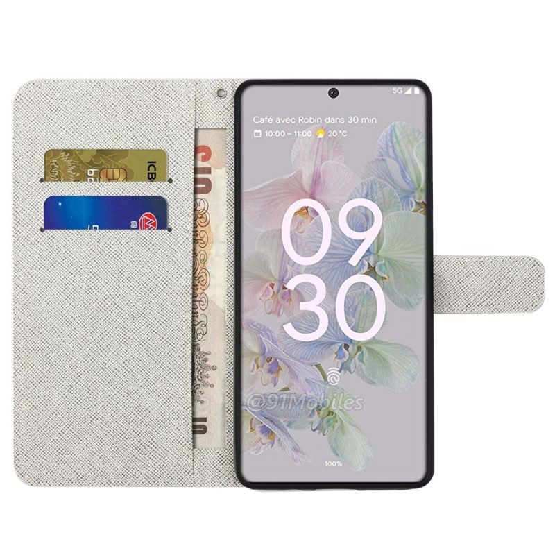 Flip Case voor Google Pixel 6A Met Ketting Veer Met Koord