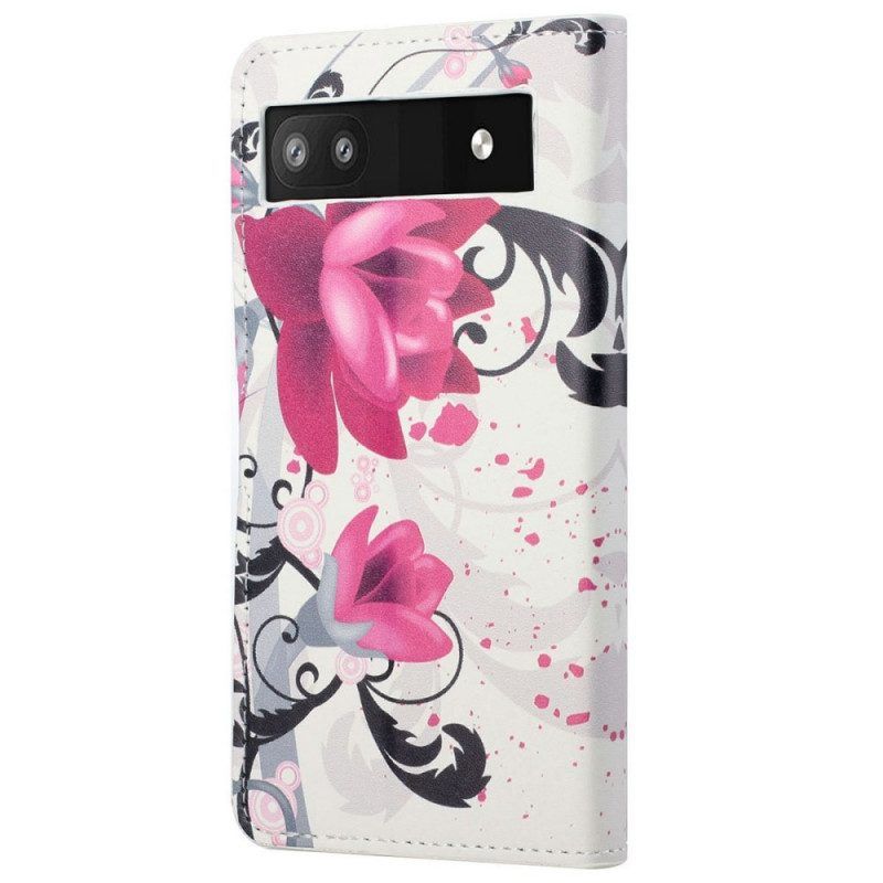 Flip Case voor Google Pixel 6A Tropische Bloemen