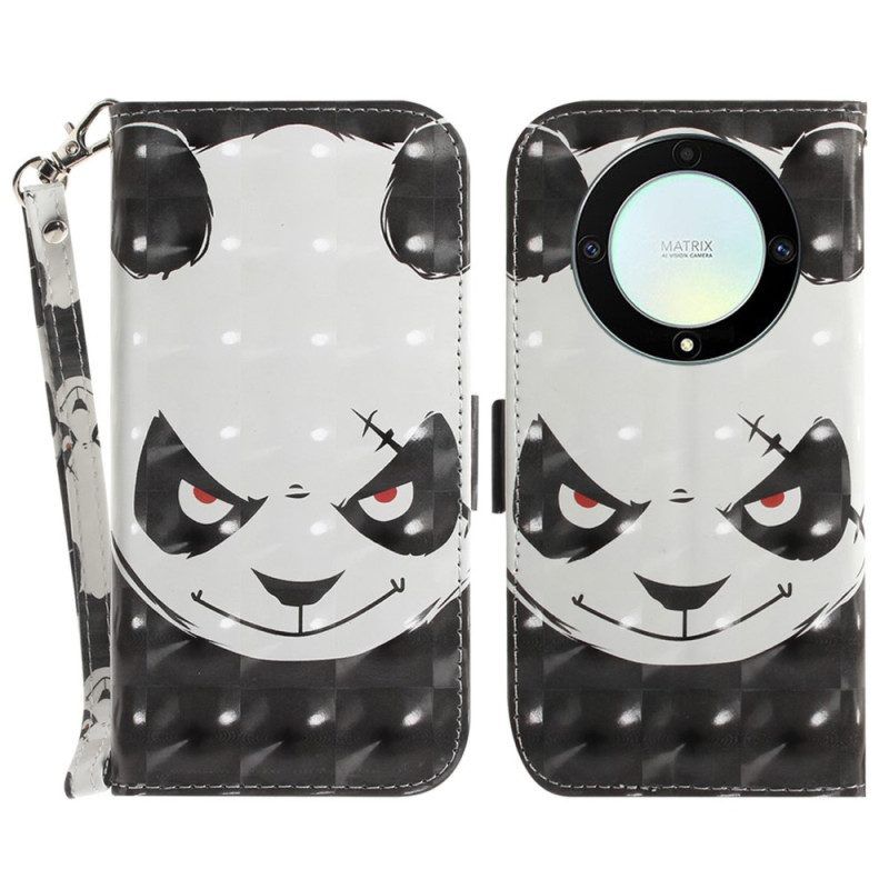 Flip Case voor Honor Magic 5 Lite Met Ketting Boze Panda Met Lanyard
