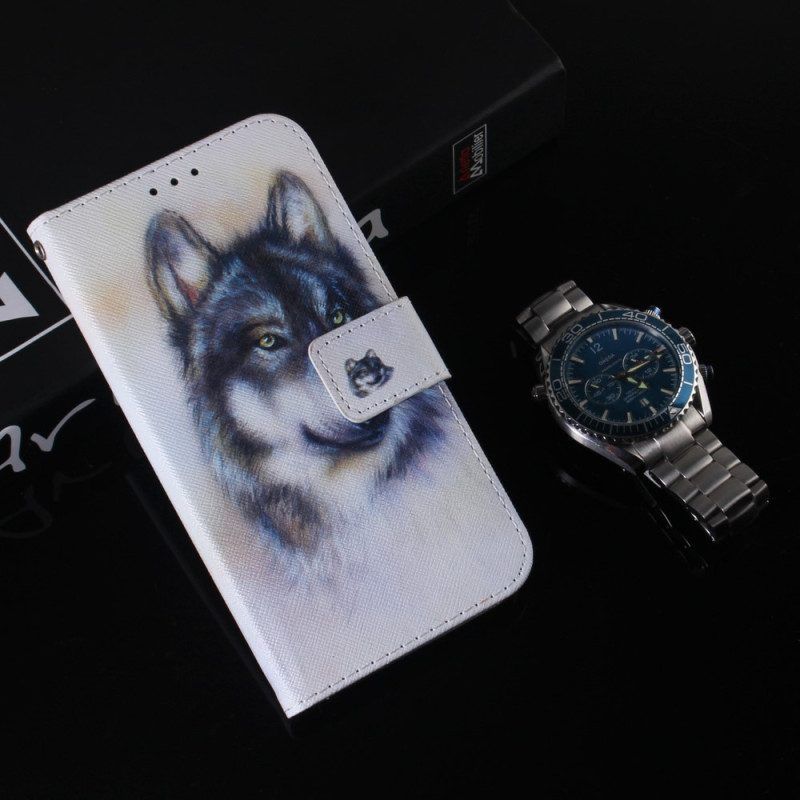 Flip Case voor Honor Magic 5 Lite Met Ketting Strappy Aquarel Hond