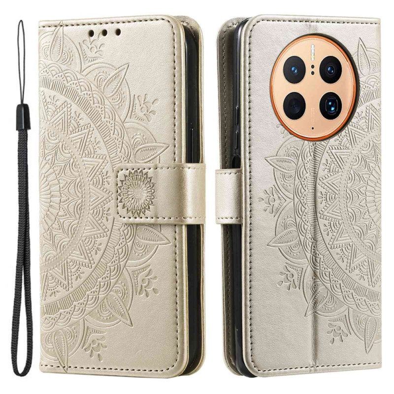 Flip Case voor Huawei Mate 50 Pro Mandala Zon Met Lanyard