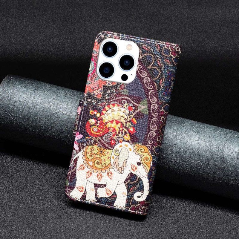 Flip Case voor iPhone 14 Pro Indische Olifant