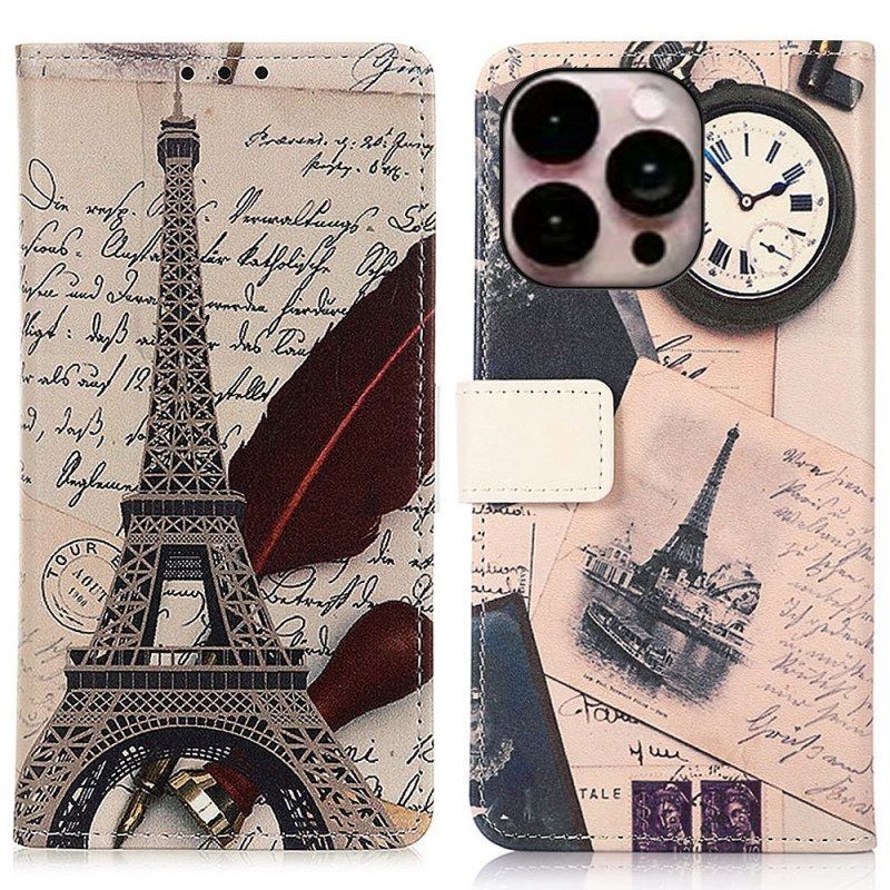 Flip Case voor iPhone 14 Pro Max Dichters Eiffeltoren