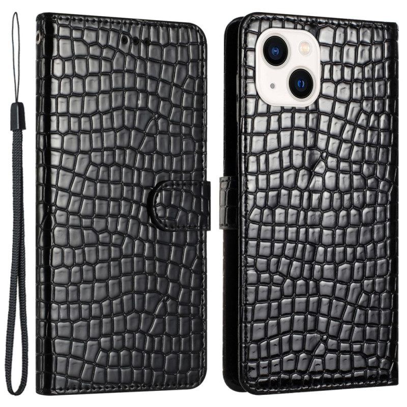 Flip Case voor iPhone 15 Plus Krokodilstijl Met Riem