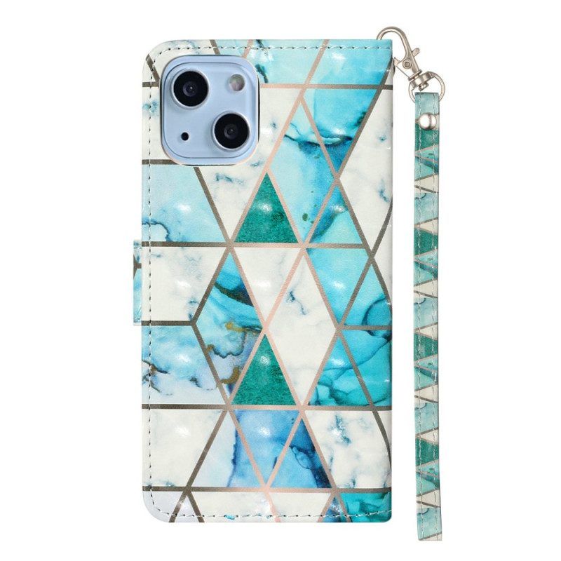 Flip Case voor iPhone 15 Plus Met Ketting 3d Marmer Met Bandje