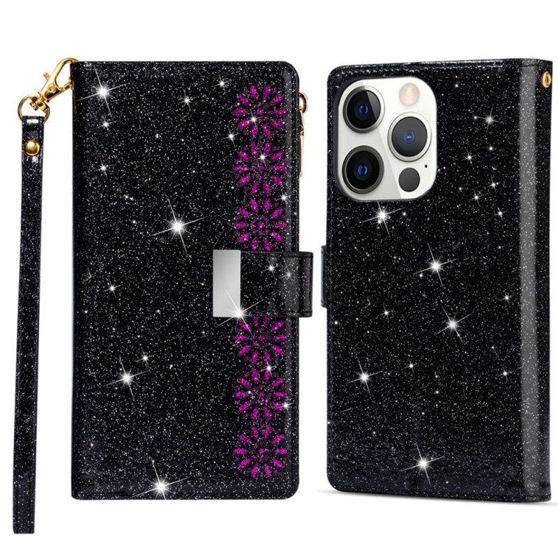 Flip Case voor iPhone 15 Pro Max Glitter Met Portemonnee