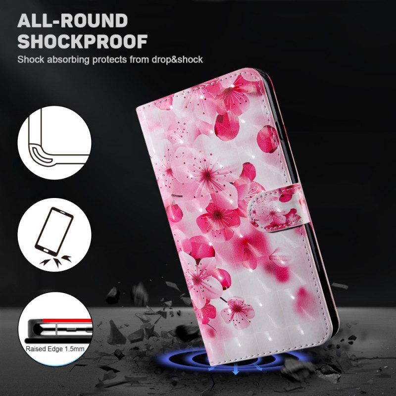 Flip Case voor iPhone 15 Pro Met Ketting Bandje Bloemen