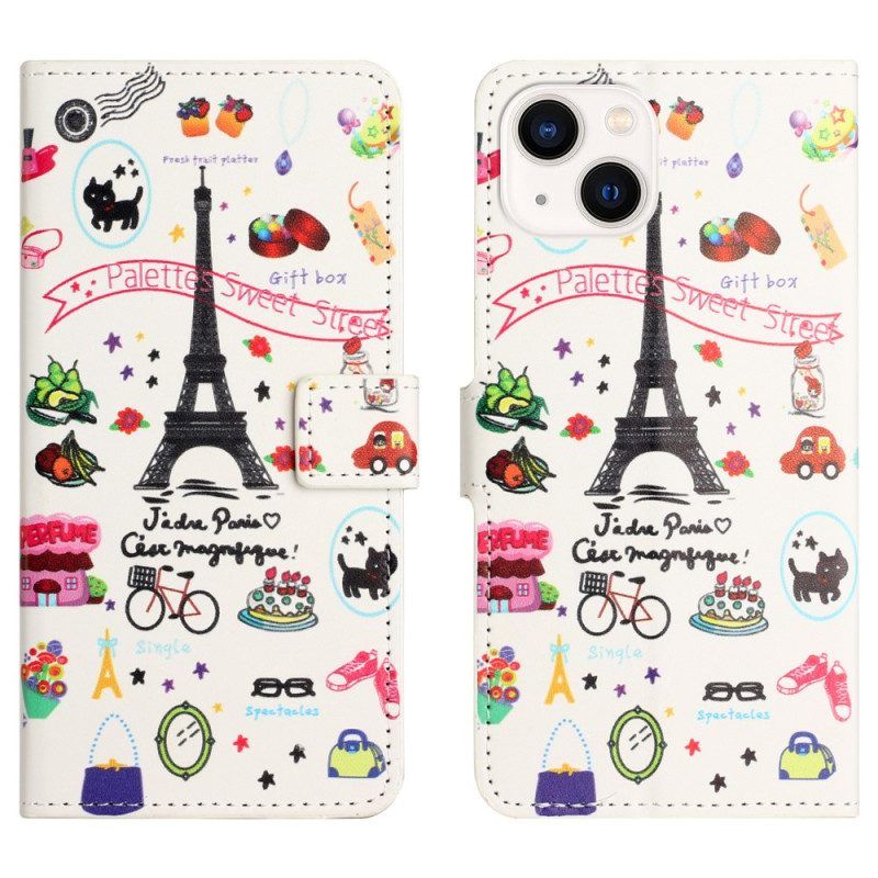 Flip Case voor iPhone 15 Zoet Parijs