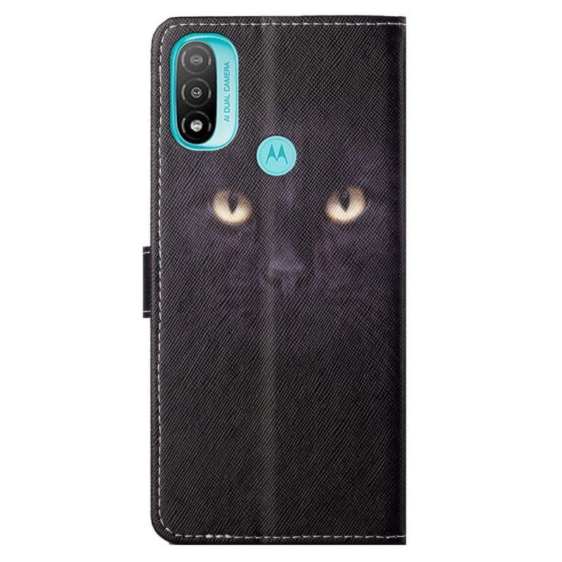 Flip Case voor Moto G71 5G Met Ketting Strappy Zwarte Kattenogen