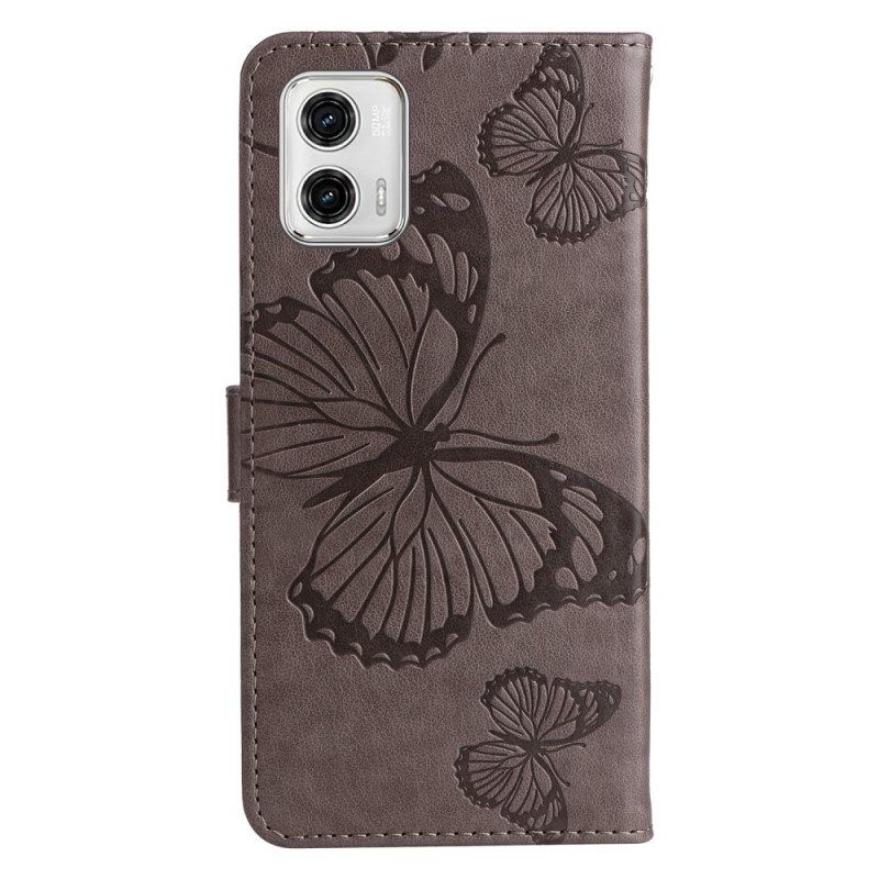 Flip Case voor Moto G73 5G Met Ketting Gigantische Riemvlinders