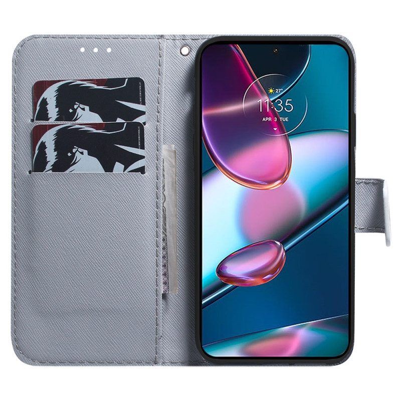 Flip Case voor Moto G73 5G Met Ketting Lanyard Leeuw