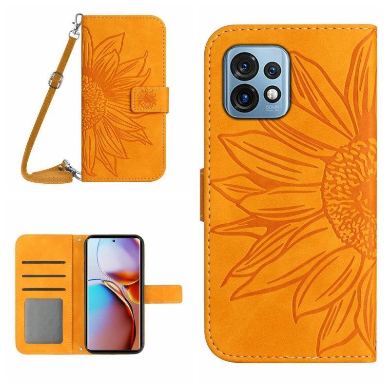 Flip Case voor Motorola Edge 40 Pro Zonnebloem Schouderriem