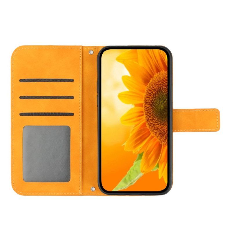 Flip Case voor Motorola Edge 40 Pro Zonnebloem Schouderriem