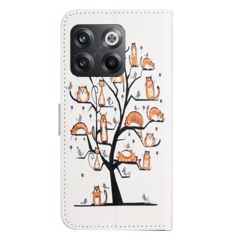 Flip Case voor OnePlus 10T 5G Met Ketting Katten In De String Tree