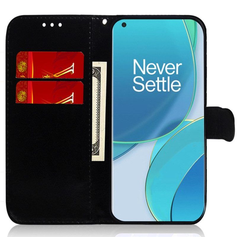 Flip Case voor OnePlus Nord 2T 5G Spiegeleffect Van Imitatieleer