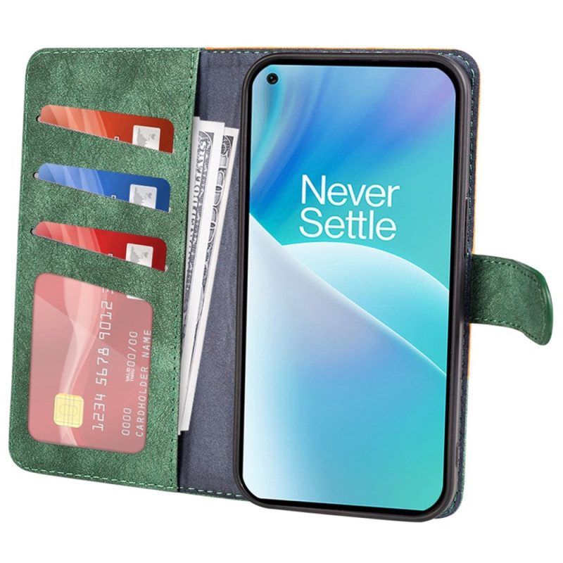 Flip Case voor OnePlus Nord 2T 5G Tweekleurige Houtstructuur