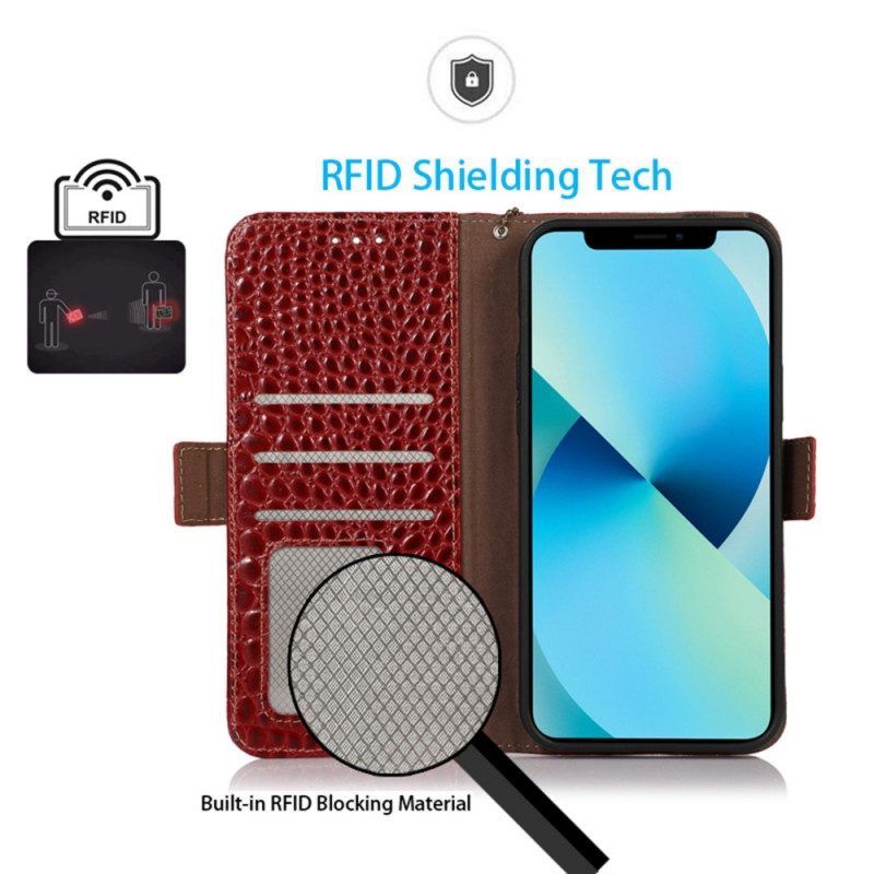 Flip Case voor OnePlus Nord CE 2 Lite 5G Rfid Echt Leer In Krokodilstijl