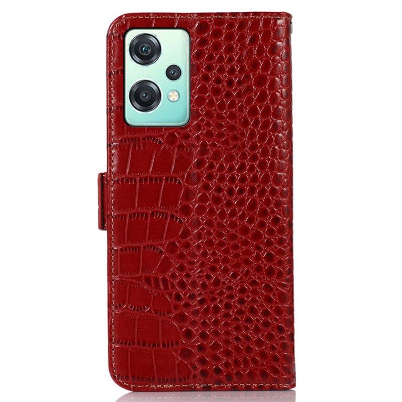 Flip Case voor OnePlus Nord CE 2 Lite 5G Rfid Echt Leer In Krokodilstijl