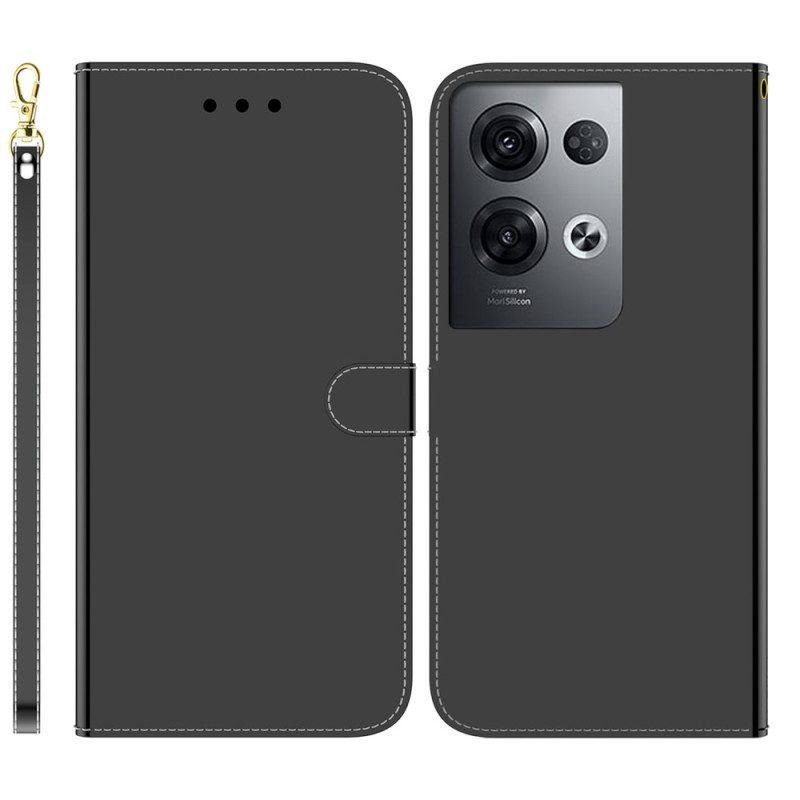 Flip Case voor Oppo Reno 8 Pro Spiegel En Lanyard