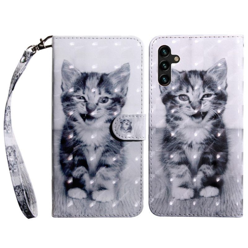 Flip Case voor Samsung Galaxy A13 5G / A04s Zwarte Witte Kattenstring