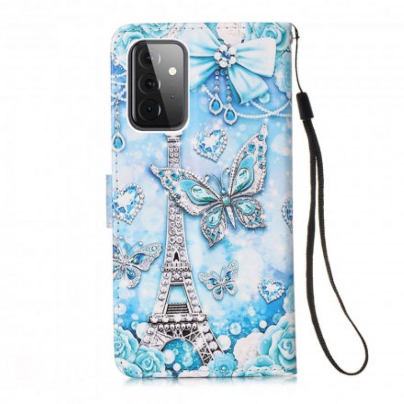 Flip Case voor Samsung Galaxy A52 4G / A52 5G / A52s 5G Eiffeltoren Vlinders