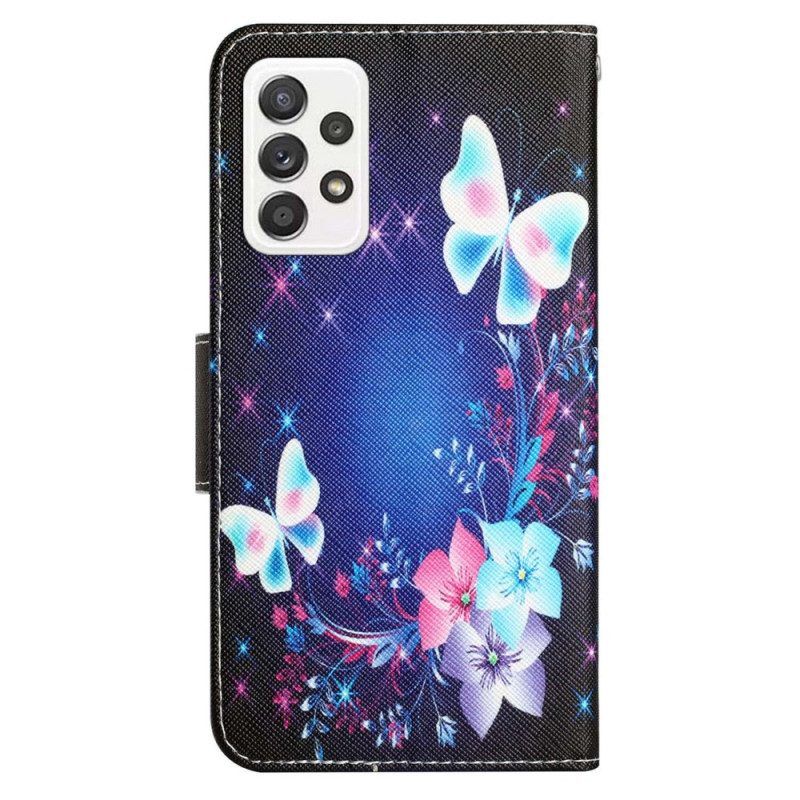 Flip Case voor Samsung Galaxy A53 5G Met Ketting Fairy Vlinders Met Lanyard