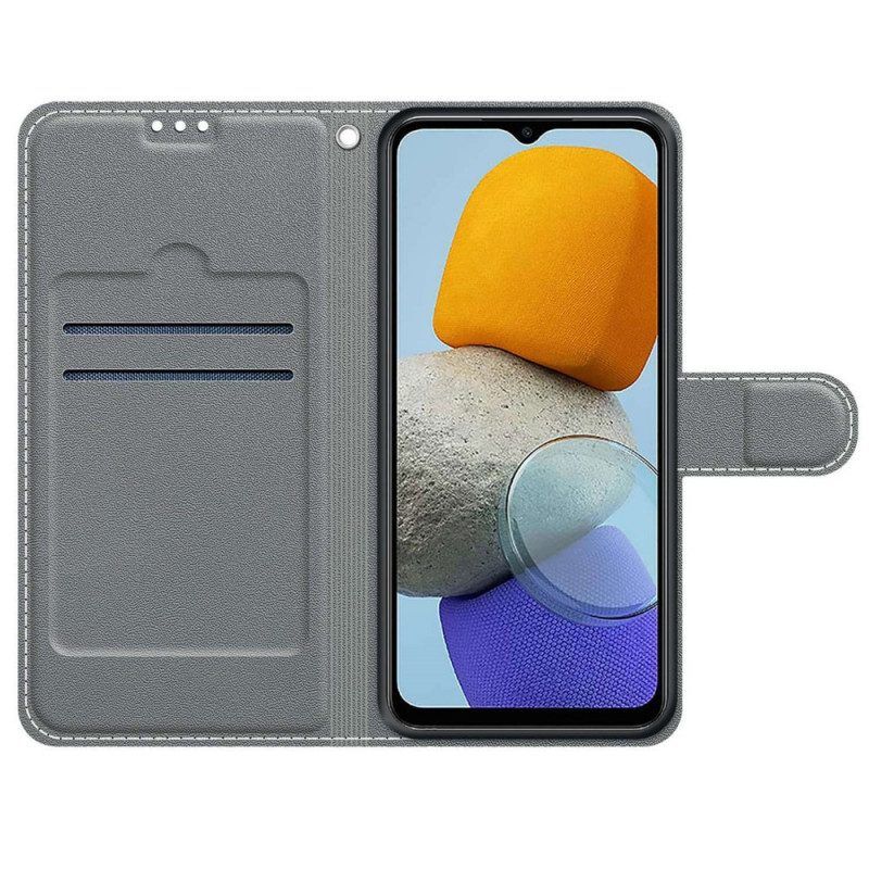 Flip Case voor Samsung Galaxy M23 5G Waterdruppels Met Lanyard