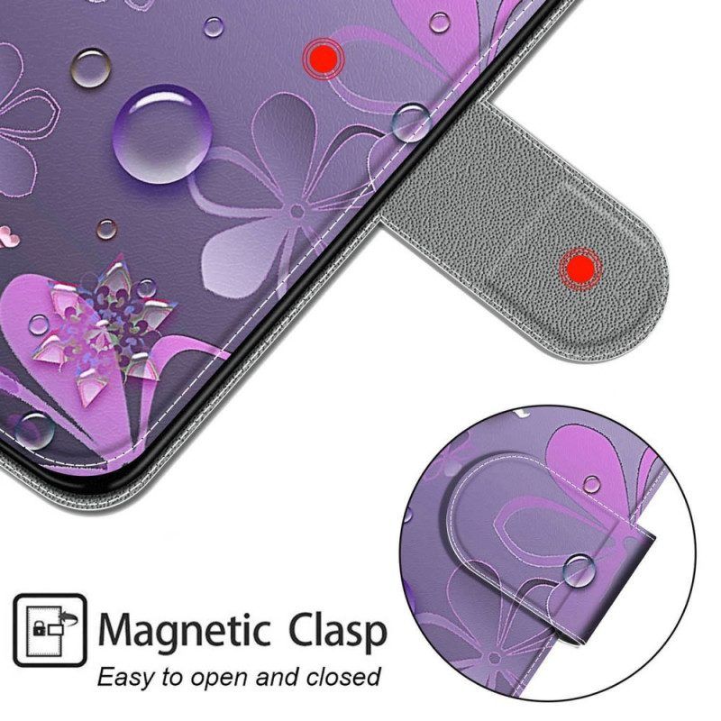 Flip Case voor Samsung Galaxy M23 5G Waterdruppels Met Lanyard