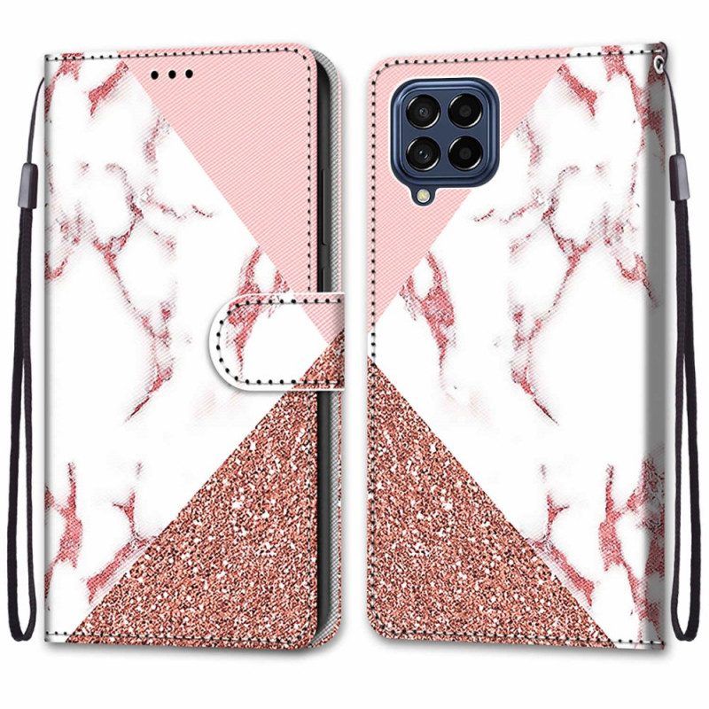 Flip Case voor Samsung Galaxy M53 5G Marmer En Glitterdriehoek