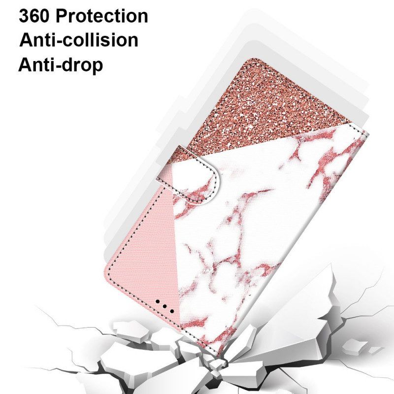 Flip Case voor Samsung Galaxy M53 5G Marmer En Glitterdriehoek