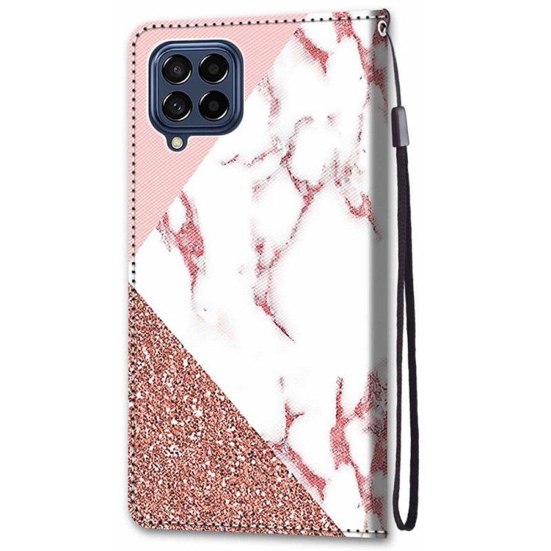 Flip Case voor Samsung Galaxy M53 5G Marmer En Glitterdriehoek