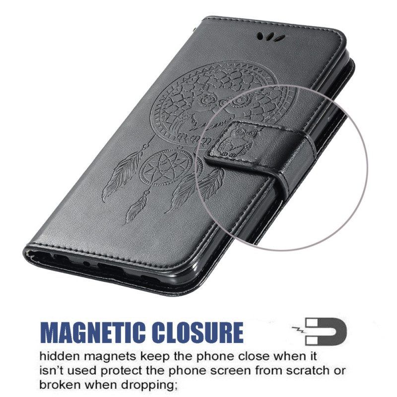 Flip Case voor Samsung Galaxy S22 Plus 5G Dromenvanger Uil Met Leereffect