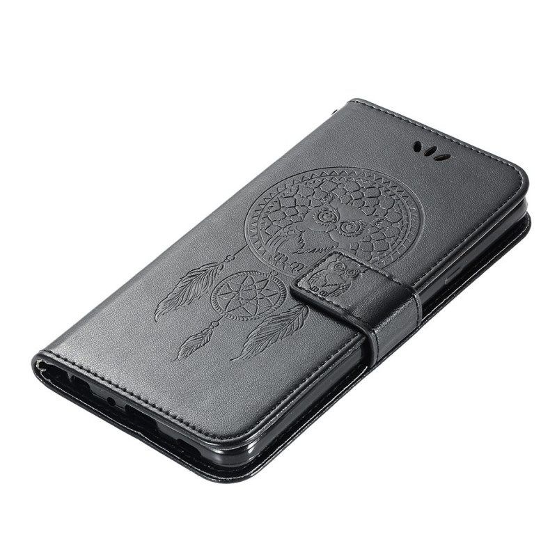 Flip Case voor Samsung Galaxy S22 Plus 5G Dromenvanger Uil Met Leereffect