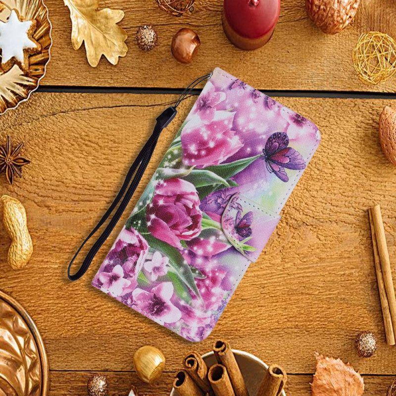 Flip Case voor Samsung Galaxy S22 Plus 5G Vlinders En Tulpen