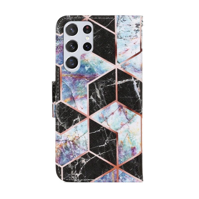 Flip Case voor Samsung Galaxy S22 Ultra 5G Geometrisch Marmer