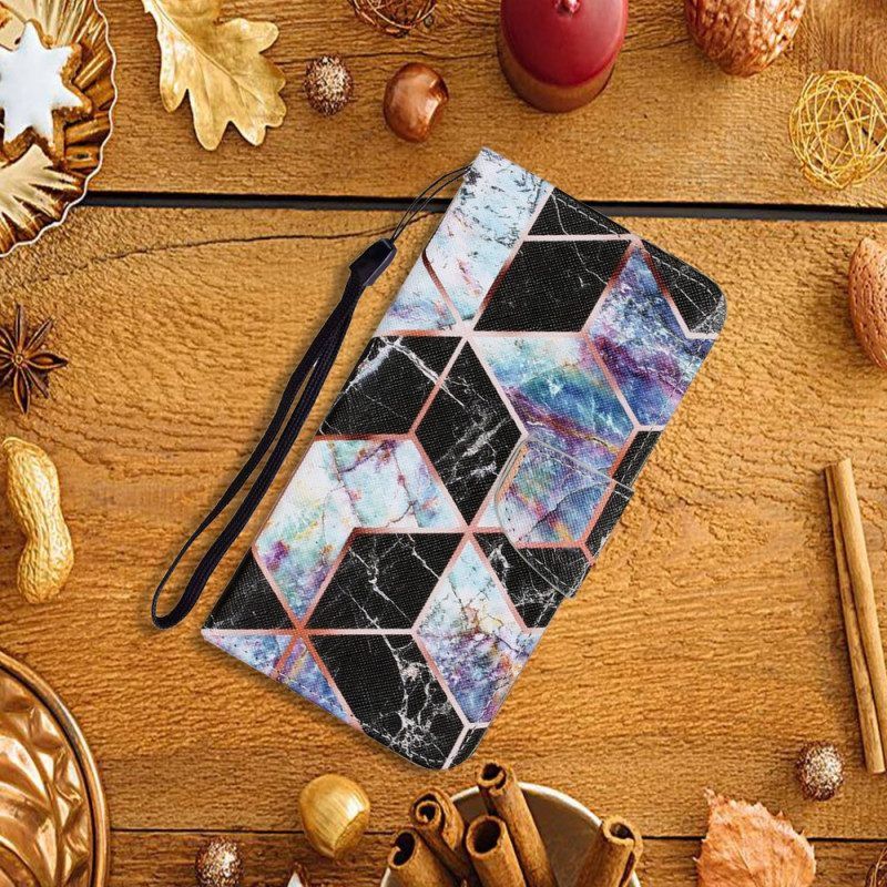 Flip Case voor Samsung Galaxy S22 Ultra 5G Geometrisch Marmer