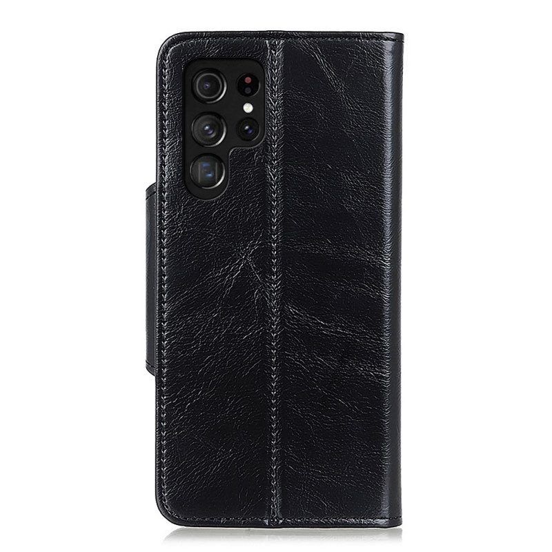 Flip Case voor Samsung Galaxy S22 Ultra 5G Imitatieleren Lakknoop Khazneh