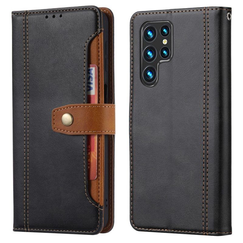 Flip Case voor Samsung Galaxy S22 Ultra 5G Kunstleer Met Riem