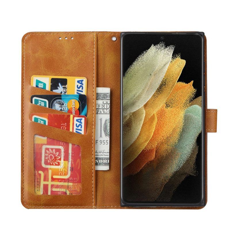 Flip Case voor Samsung Galaxy S22 Ultra 5G Kunstleer Met Riem