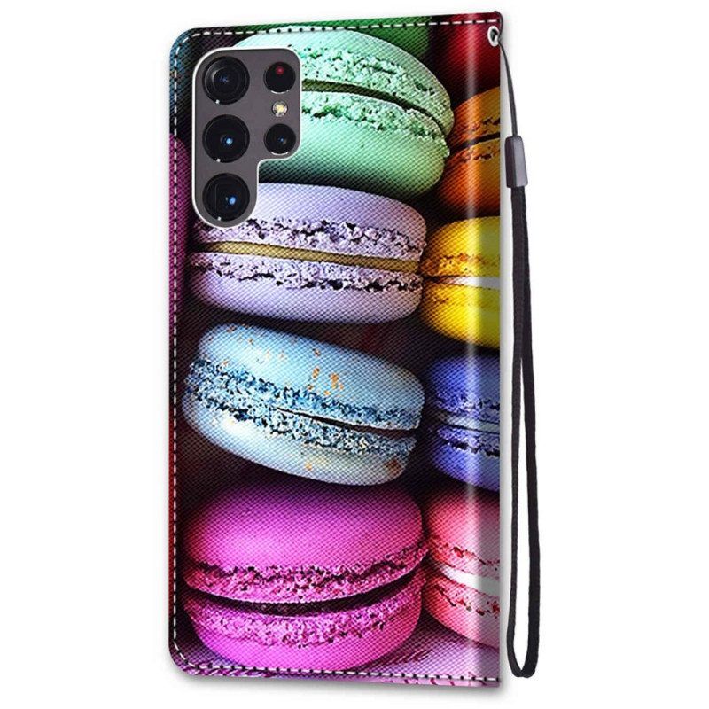 Flip Case voor Samsung Galaxy S22 Ultra 5G Macarons