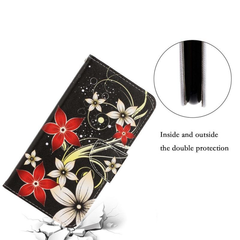 Flip Case voor Samsung Galaxy S22 Ultra 5G Met Ketting Kleurrijke Strappy Bloemen