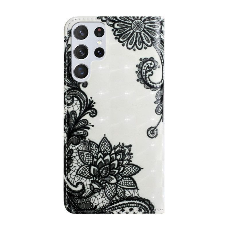 Flip Case voor Samsung Galaxy S22 Ultra 5G Met Ketting Verwijderbare Riem Veter