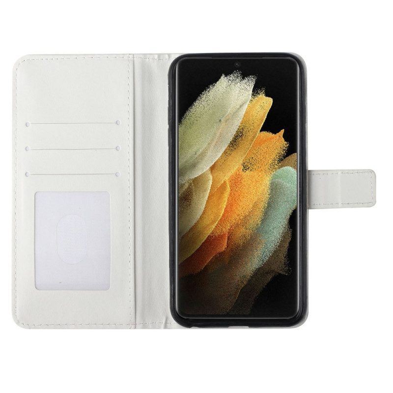 Flip Case voor Samsung Galaxy S22 Ultra 5G Met Ketting Verwijderbare Riem Veter