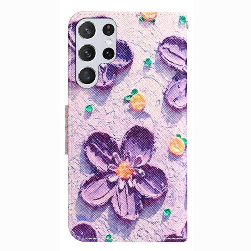 Flip Case voor Samsung Galaxy S23 Ultra 5G Met Ketting Alleen Bandbloemen