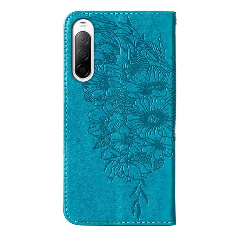 Flip Case voor Sony Xperia 10 IV Vlinder Met Lanyard