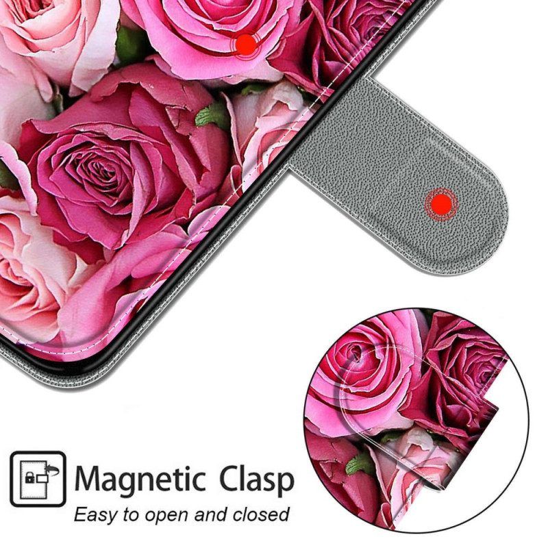 Flip Case voor Xiaomi 12 / 12X Met Ketting Strakke Bloemen