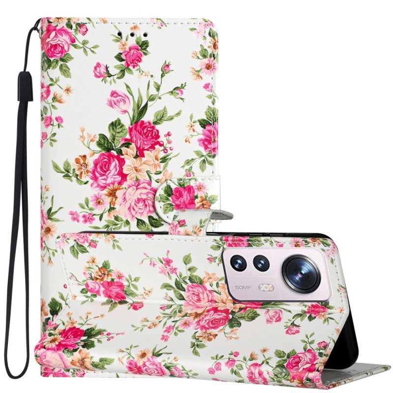 Flip Case voor Xiaomi 12 Lite Met Ketting Riem Liberty Bloemen