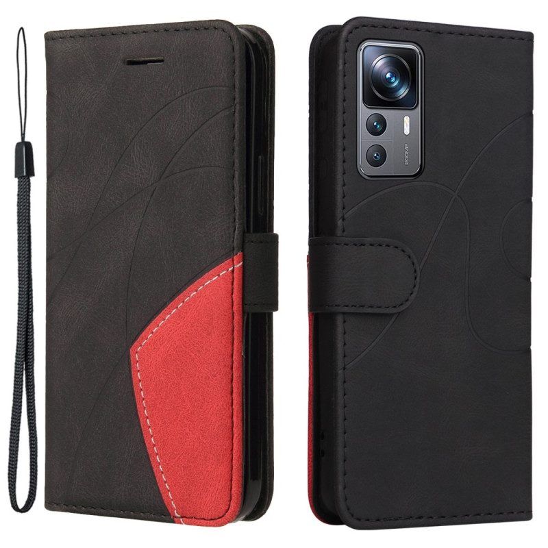 Flip Case voor Xiaomi 12T / 12T Pro Met Ketting Tweekleurige Riem