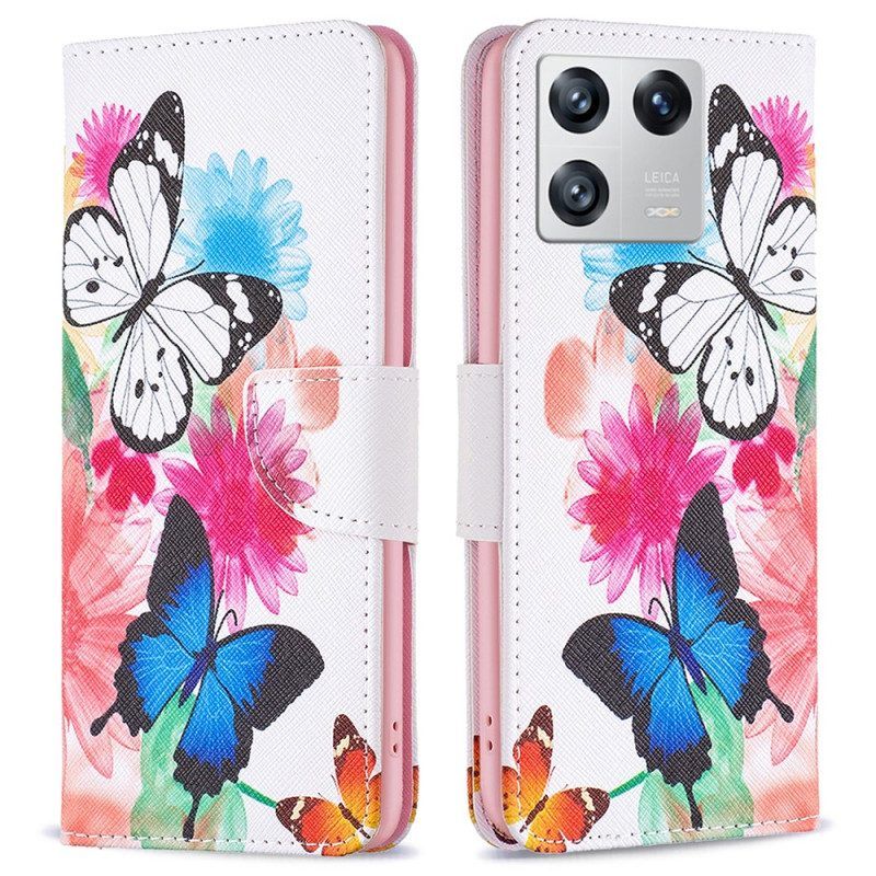 Flip Case voor Xiaomi 13 Aquarel Vlinders