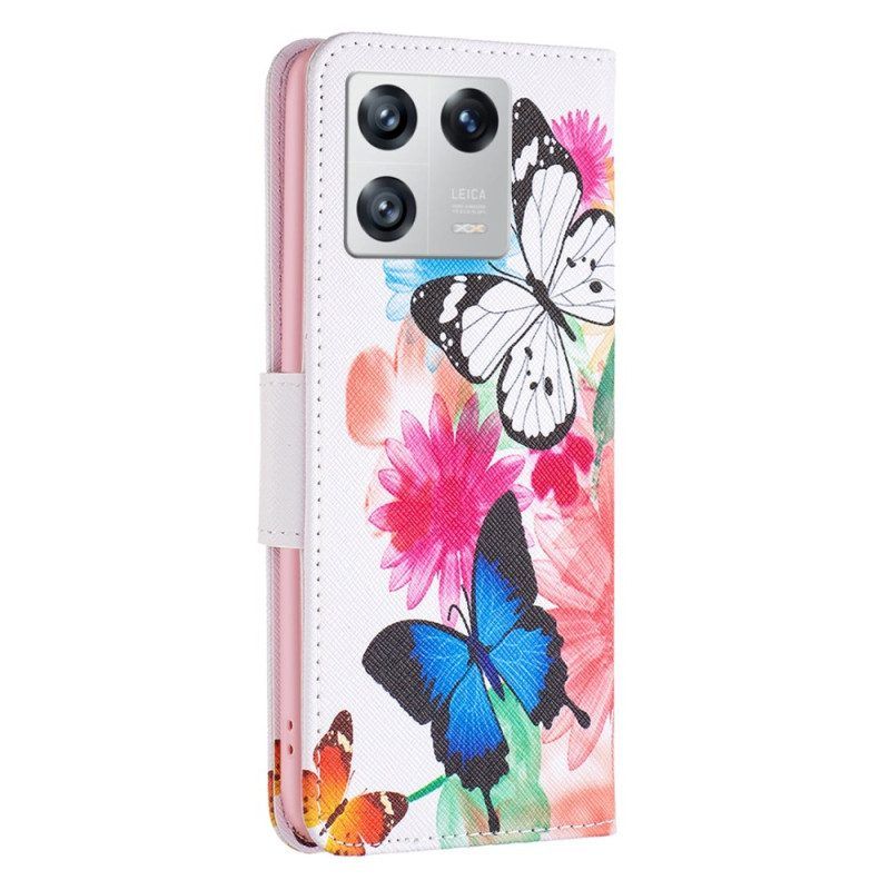 Flip Case voor Xiaomi 13 Aquarel Vlinders